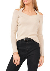 Vince Camuto Metallic Halter V-Neck Sweater in Flax at Nordstrom