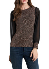 Vince Camuto Metallic Thread Sheer Sleeve Top in Rich Black at Nordstrom