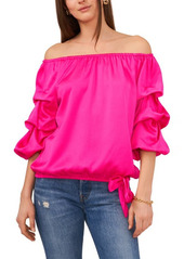 Vince Camuto Off the Shoulder Bubble Sleeve Satin Blouse in Hot Pink at Nordstrom
