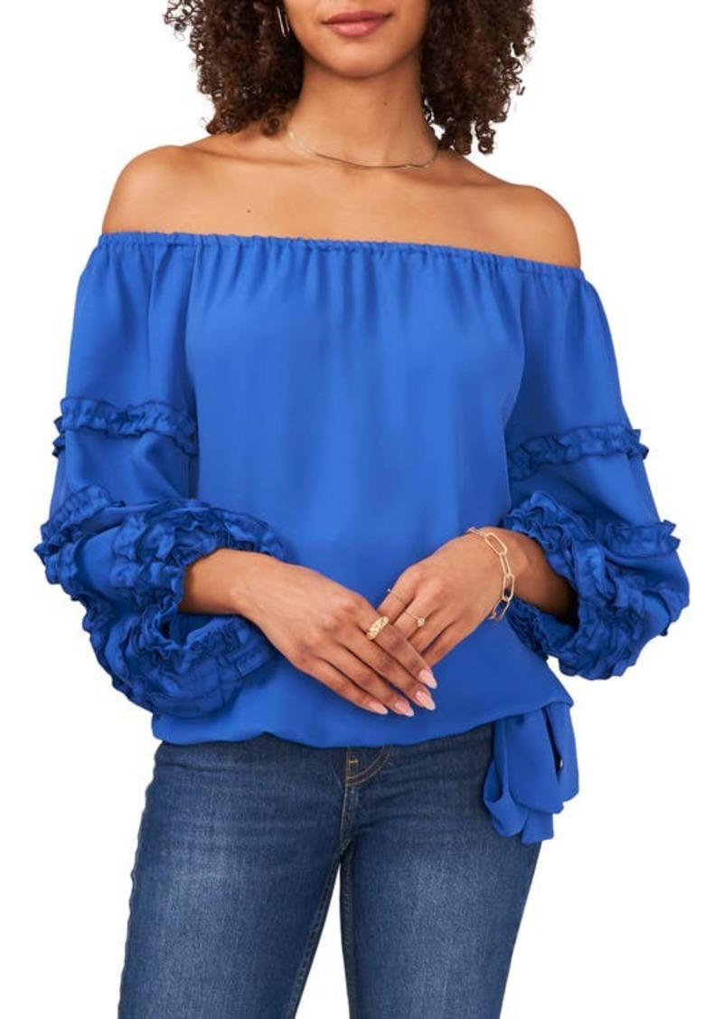 Vince Camuto Off the Shoulder Frill Sleeve Blouse in Deep Blue at Nordstrom
