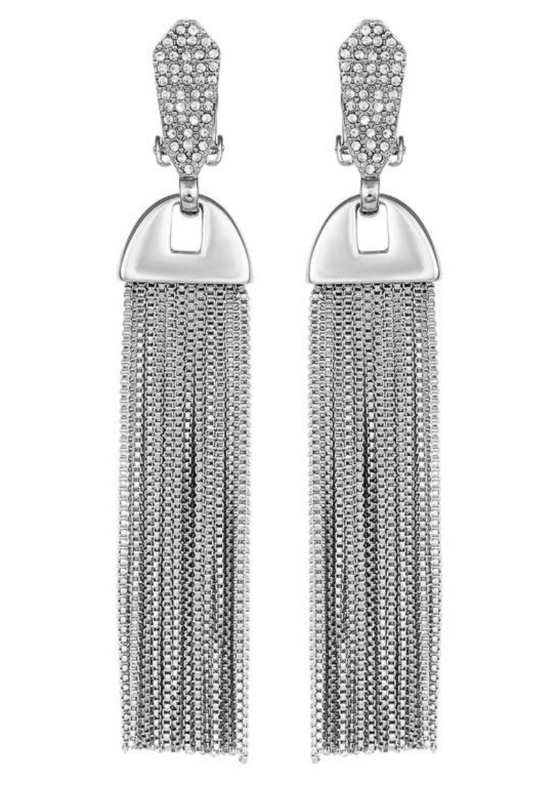 Vince Camuto Pavé Tassel Clip-On Drop Earrings in Silver/Crystal at Nordstrom