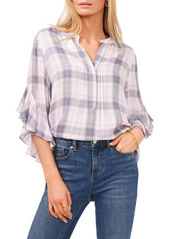 Vince Camuto Pintuck Detail Plaid Flutter Sleeve Rumple Blouse in Purple at Nordstrom