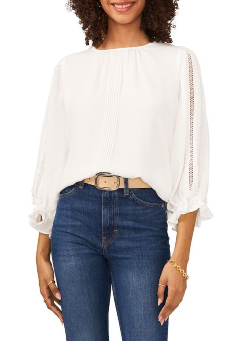 Vince Camuto Pleat Front Lace Sleeve Blouse in New Ivory at Nordstrom