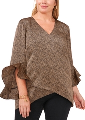Vince Camuto Plus Size Printed Flutter-Sleeve V-Neck Tunic Top