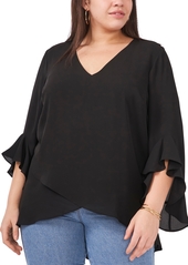 Vince Camuto Plus Size Ruffled-Cuff Crossover-Hem Top