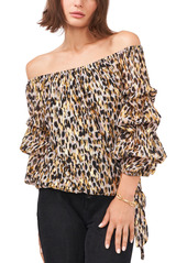 Vince Camuto Printed Off-The-Shoulder 3/4 Balloon-Sleeve Top
