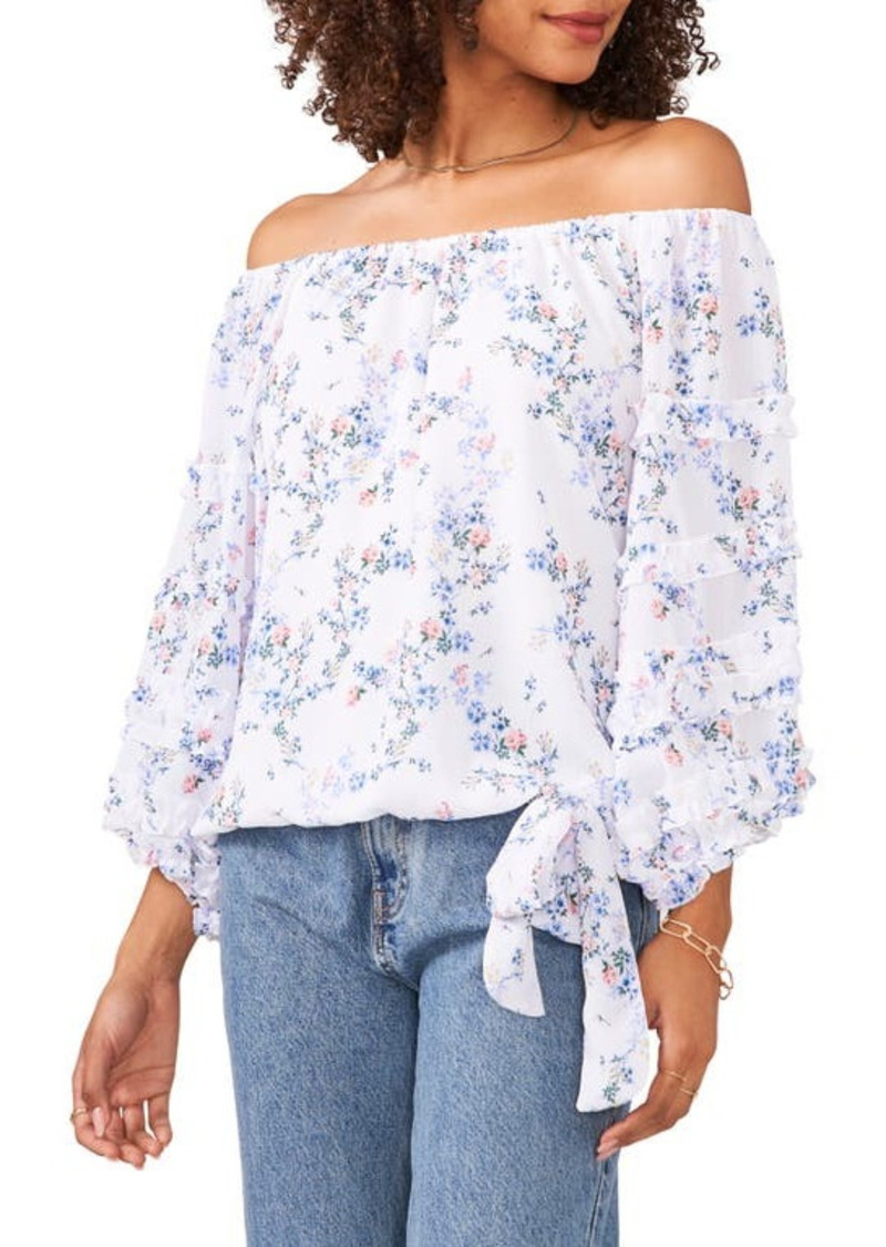 Vince Camuto Rosey Floral Off the Shoulder Top in Ultra White at Nordstrom