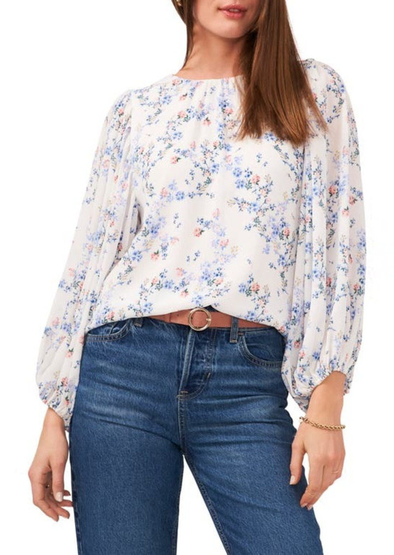 Vince Camuto Rosey Vines Balloon Sleeve Blouse in Ultra White at Nordstrom