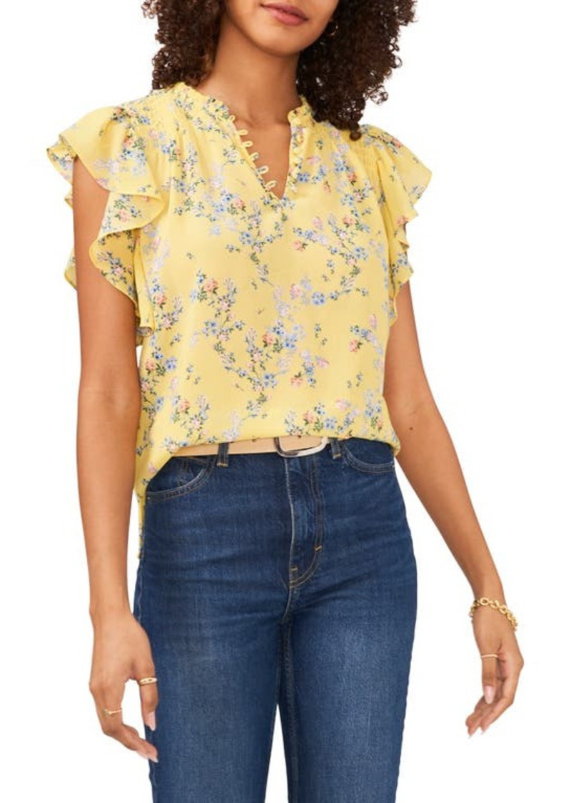 Vince Camuto Rosey Vines Flounce Sleeve Top in Sunburst Yellow at Nordstrom