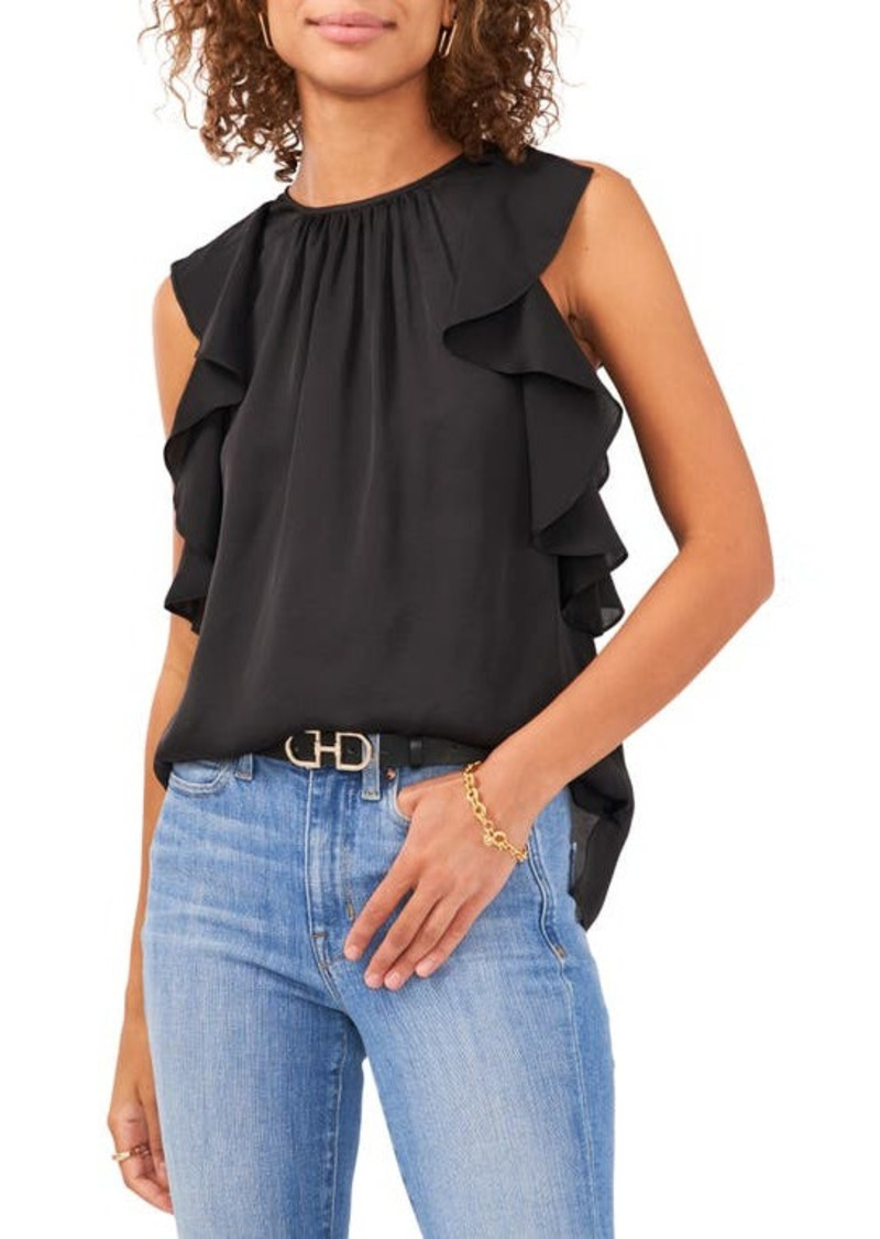 Vince Camuto Ruffle Edge Rumple Satin Blouse in Rich Black at Nordstrom