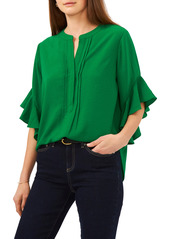 Vince Camuto Ruffle Sleeve Split Neck Blouse in Blue Willow at Nordstrom