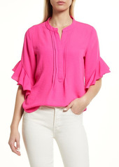 Vince Camuto Ruffle Sleeve Split Neck Blouse in Red at Nordstrom