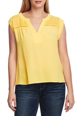 Vince Camuto Sheer Dot Yoke Sleeveless Blouse in Soft Canary at Nordstrom
