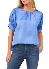 Vince Camuto Shirred Neck Rumpled Satin Blouse in Canyon Coral at Nordstrom
