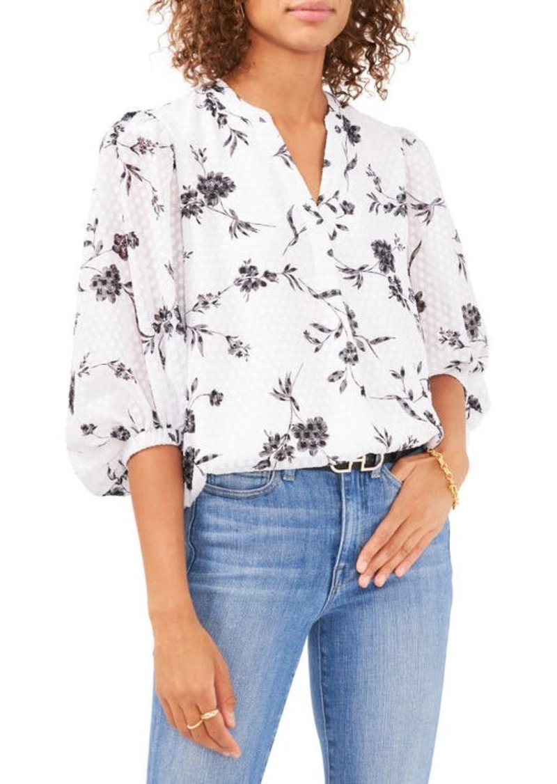Vince Camuto Sketched Floral Blouse in Ultra White at Nordstrom