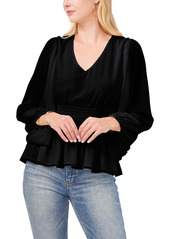 Vince Camuto Smock Waist Peplum Chiffon Blouse in Rich Black at Nordstrom