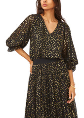 Vince Camuto Smocked Cuff Foil Dot Blouse in Rich Black at Nordstrom