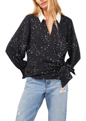 Vince Camuto Sporadic Stems Wrap Front Blouse in Rich Black at Nordstrom