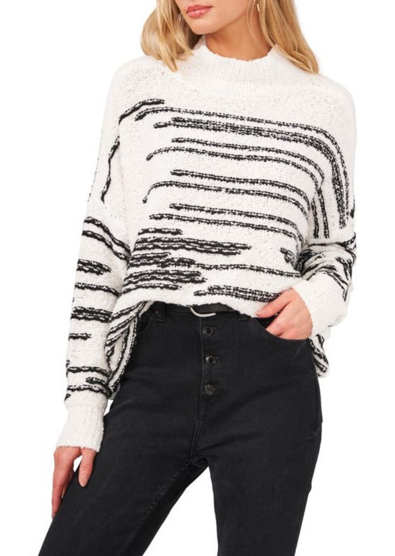 Vince Camuto Stripe Mock Neck Sweater in Antique White at Nordstrom