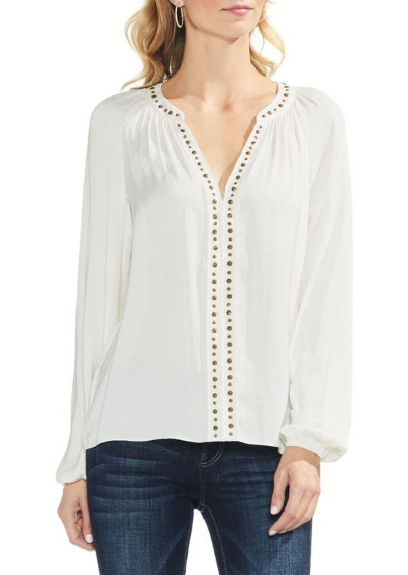 Vince Camuto Stud Detail Hammered Satin Blouse in Antique White at Nordstrom