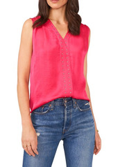 Vince Camuto Studded Sleeveless Rumple Satin Blouse in Blue Jay at Nordstrom