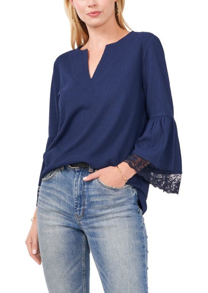 Vince Camuto Tiered Lace Ruffle Sleeve Top in Classic Navy at Nordstrom