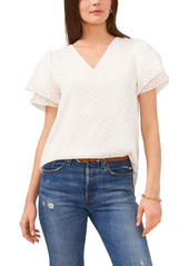 Vince Camuto Vince Flutter Sleeve Chevron Top in New Ivory at Nordstrom