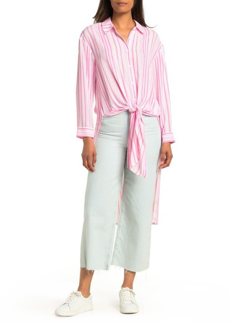 Vince Camuto Wave Stripe Tie Front Button-Up Top in New Ivory at Nordstrom