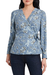 Vince Camuto Vince Camtuo Antique Floral Side Tie Long Sleeve Blouse in Bluestone at Nordstrom