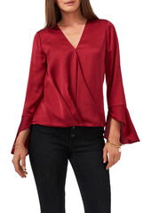 Vince Camuto Bell Sleeve Satin Blouse in Rich Black at Nordstrom