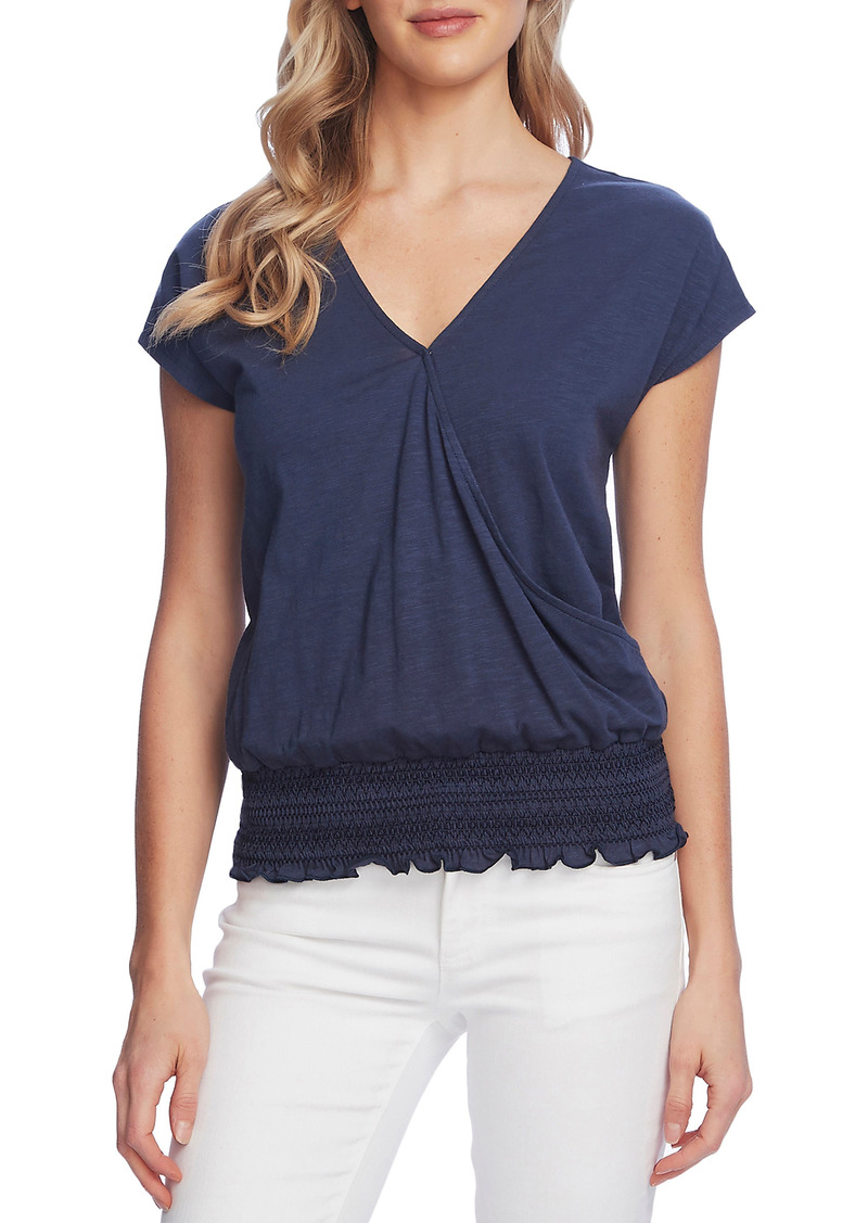 Vince Camuto Cap Sleeve Faux Wrap Top in Mood Indigo at Nordstrom