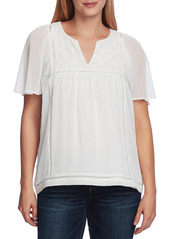 Vince Camuto Eyelet Yoke Chiffon Blouse in Pearl Ivory at Nordstrom