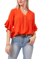 Vince Camuto Flutter Sleeve Henley Blouse in Passion Fruit at Nordstrom