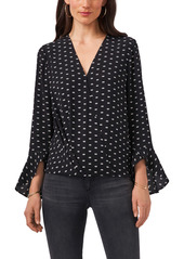 Vince Camuto Ikat Surplice Georgette Blouse in Rich Black at Nordstrom