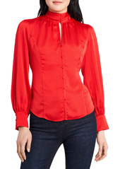 Vince Camuto Keyhole High Neck Blouse in Ultra Red at Nordstrom