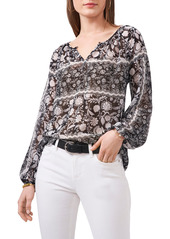 Vince Camuto Mix Floral Print Peasant Blouse in Rich Black at Nordstrom