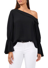 Vince Camuto One-Shoulder Bell Sleeve Blouse in Rich Black at Nordstrom