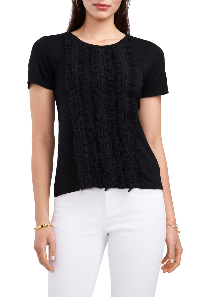 Vince Camuto Ruffle Stripe Stretch Knit Top in Rich Black at Nordstrom
