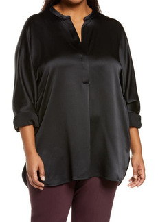 Vince Band Collar Silk Tunic Blouse in Black at Nordstrom