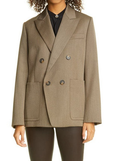 Vince Double Breasted Tailored Wool Blend Twill Blazer in Olive Melange at Nordstrom